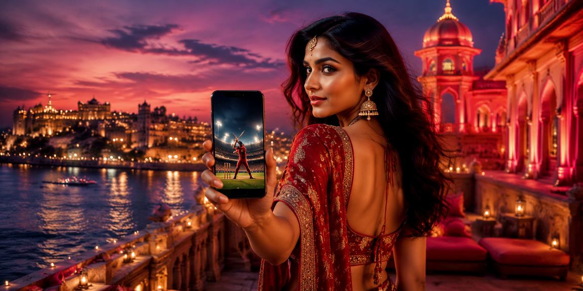 Young Indian woman enthusiastically using mobile sports betting app